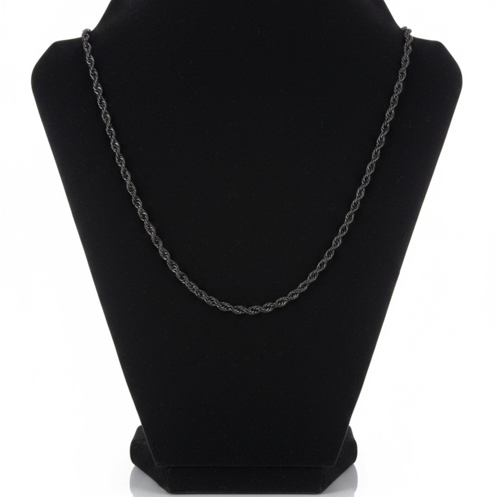 Luxury Stainless Steel 22" Black Rope Chain Necklace